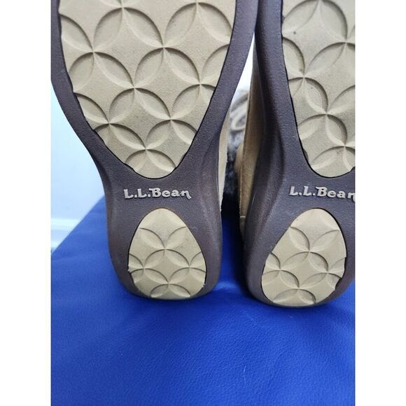 L.L. Bean Women Tan Brown Suede w/Faux Fur Waterproof Tall Lace Up Boots sz 8.5 - Picture 9 of 11